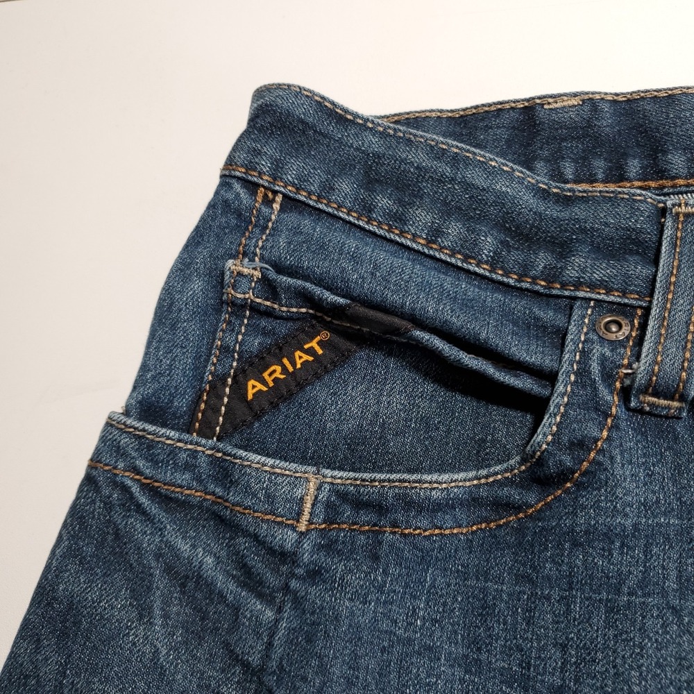 Ariat Rebar M4 Relaxed Boot Jeans Mens 36x30/28 Blue Workwear Denim - Picture 2 of 7